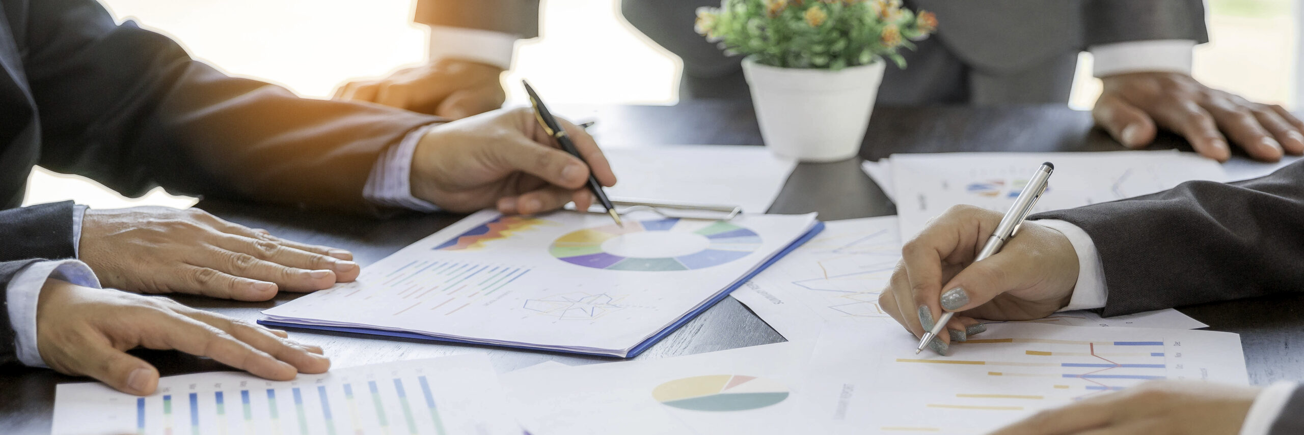 People gathered around economic reports